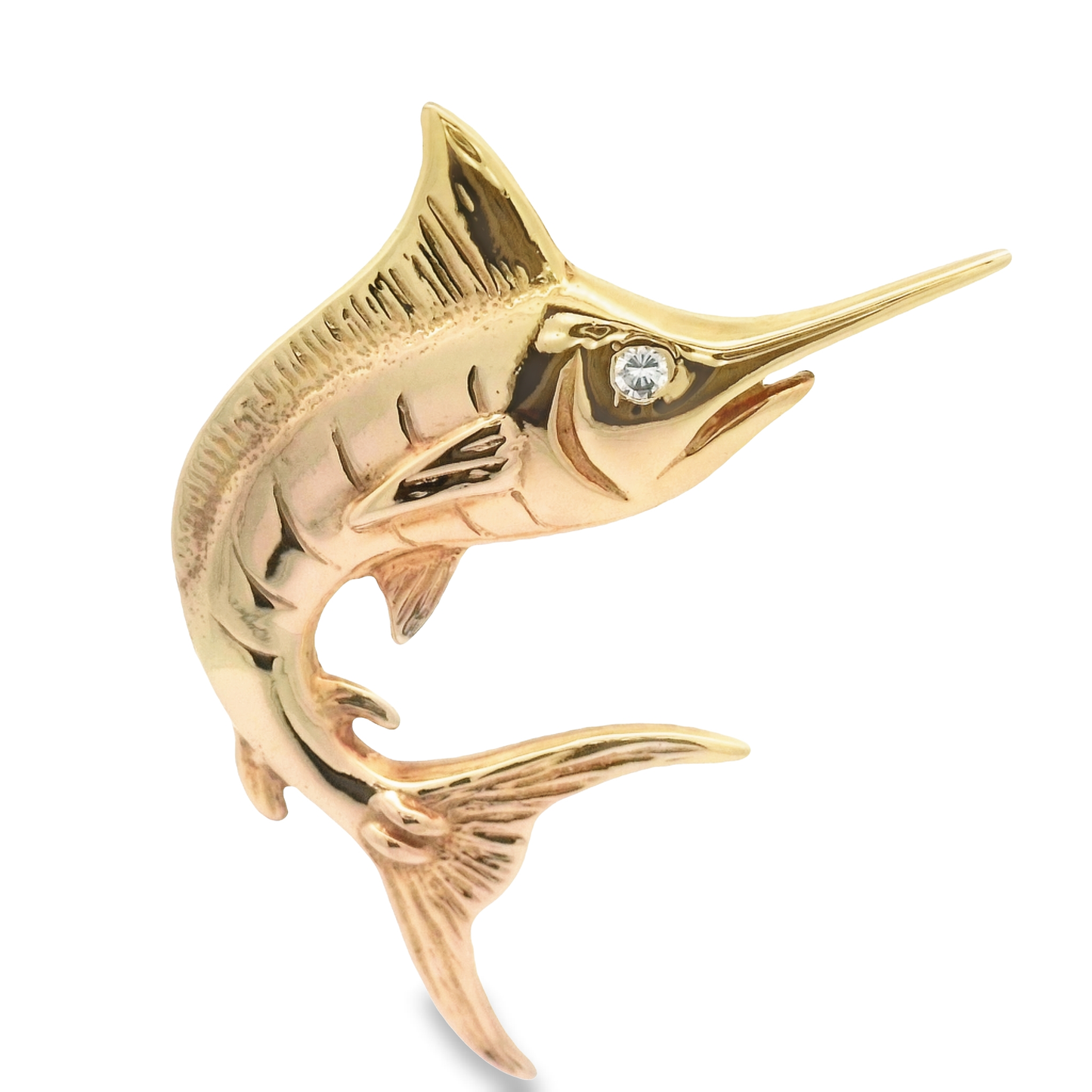 14k Yellow Gold Marlin With Diamond Eye Pendant