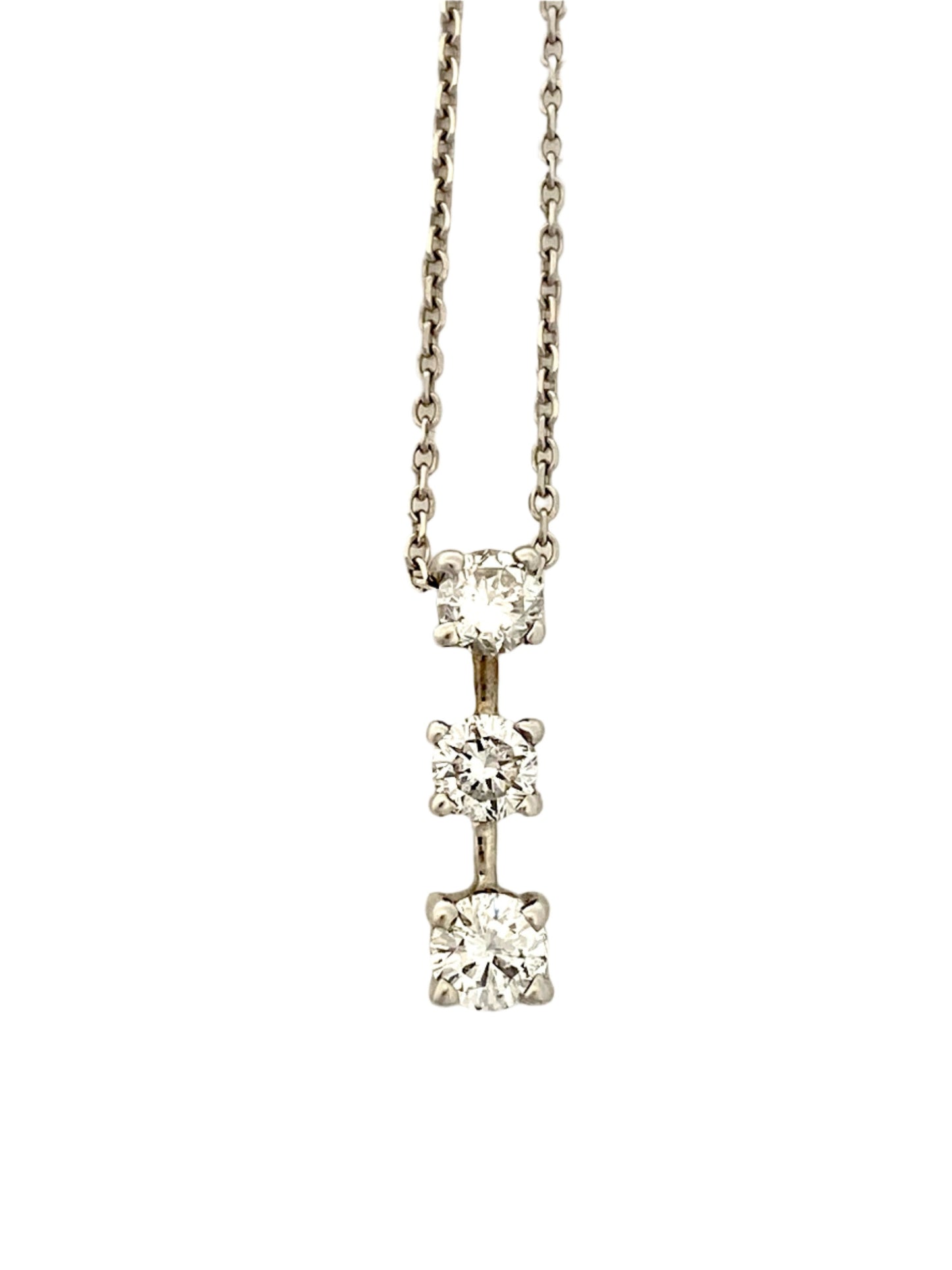 14k white gold Diamond 3-stone Necklace Pendant