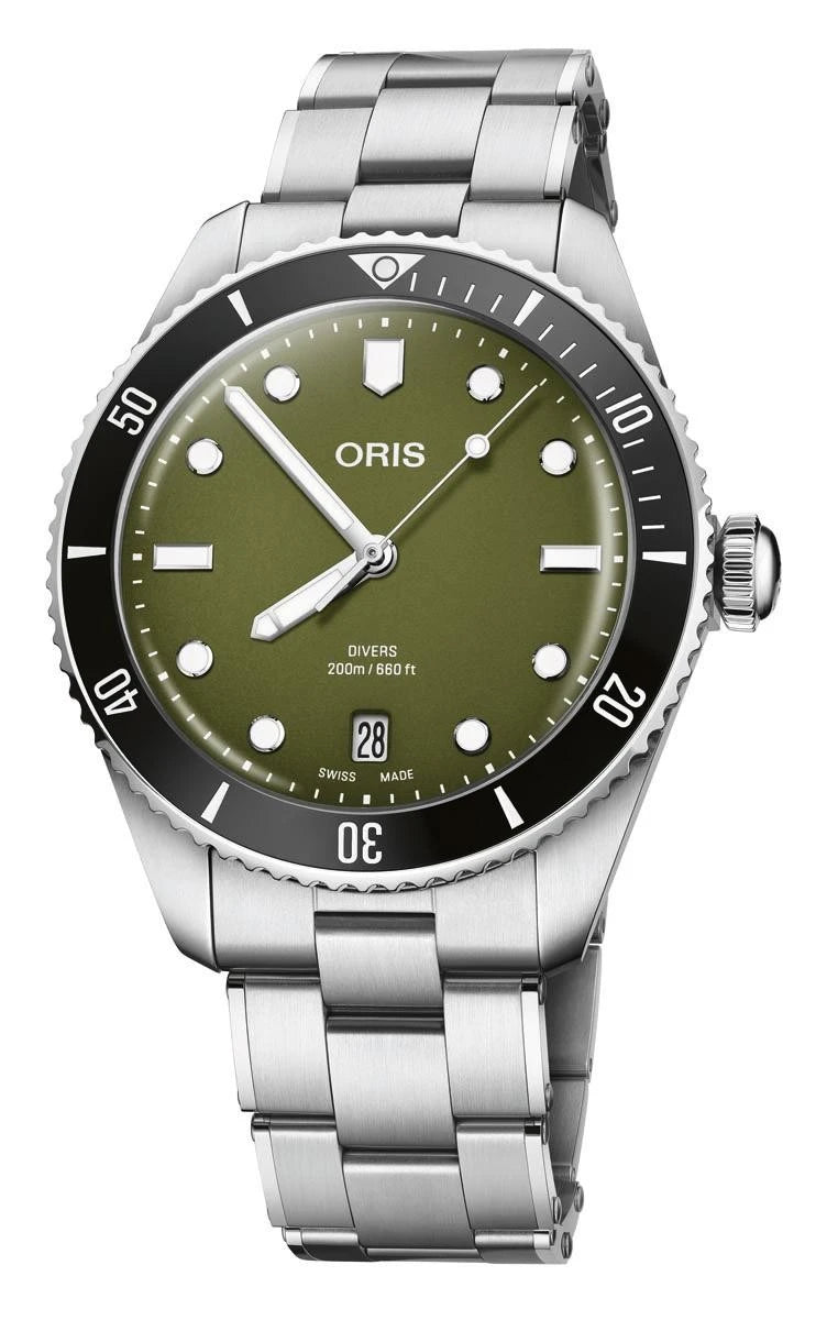 Oris Divers Date Olive Green Dial Watch 39mm 01 733 7795 4057-Set