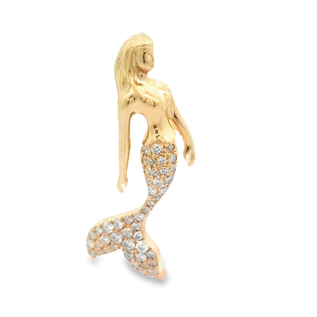 14k Yellow Gold Mermaid With .18cttw Diamond Tail Pendant