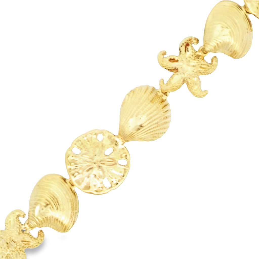14k Yellow Gold Sea Shell Starfish Bracelet 7.5"