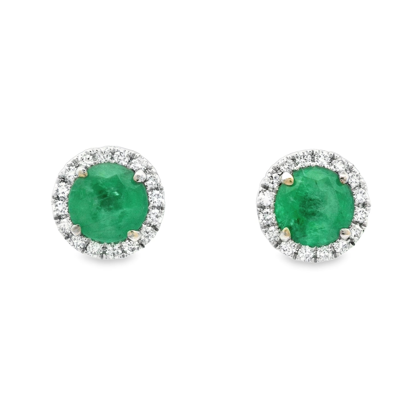 18k White Gold 2.59cttw Emerald With .28cttw Diamond Halo Post Earrings