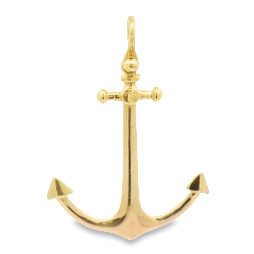 14k Yellow Gold Large Anchor With Shackle Bail Pendant