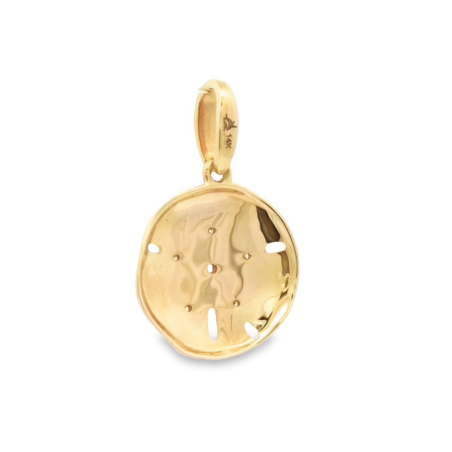 14k Yellow Gold .04cttw Diamond Small Sand Dollar Pendant