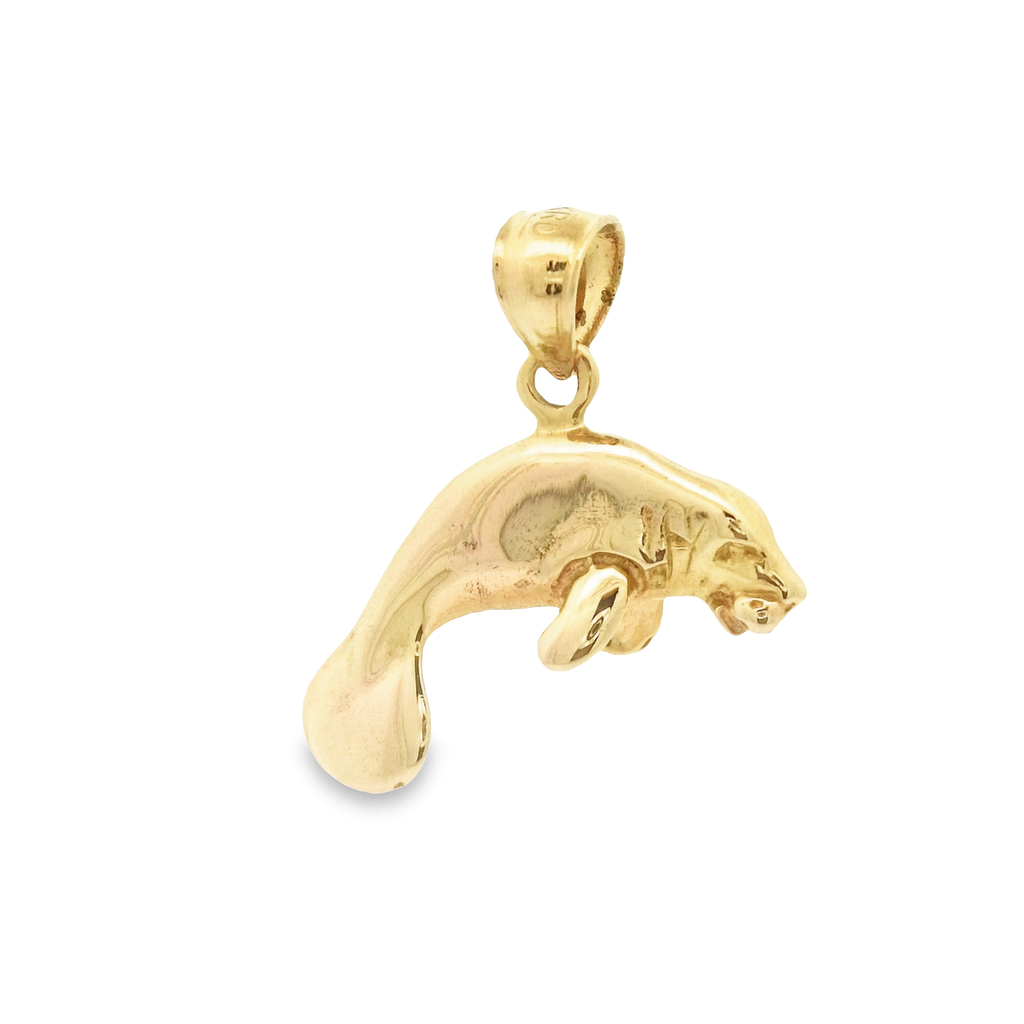 14k Yellow Gold Small 3D Double Sided Manatee Pendant