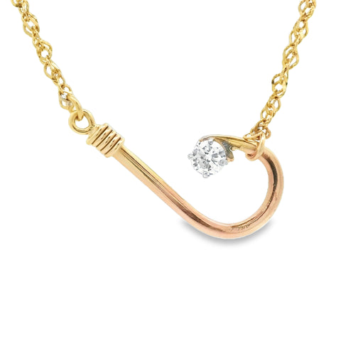 Small Fish Hook Yellow Gold Pendant with Diamonds – The Bronze Lady