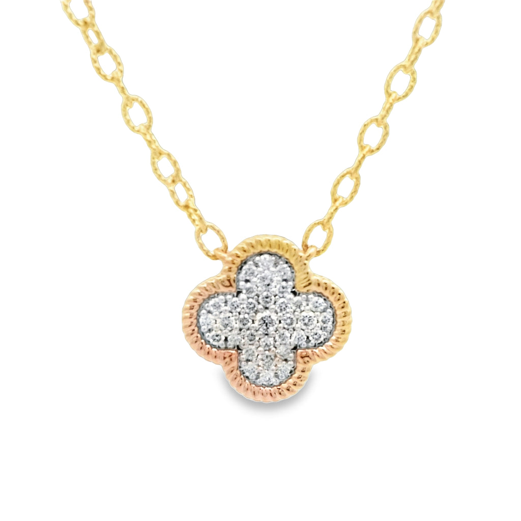 14k Yellow Gold Pave Diamond .32cttw Clover Necklace 18"