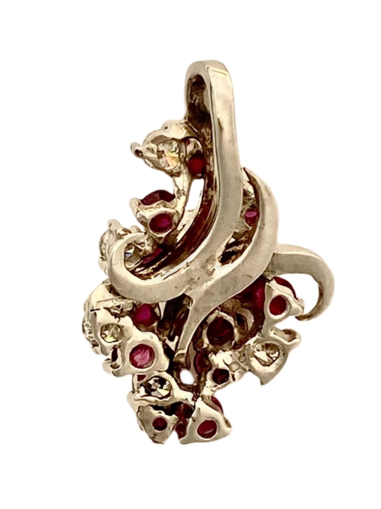 14k White Gold Diamond and Ruby Cluster Pendant