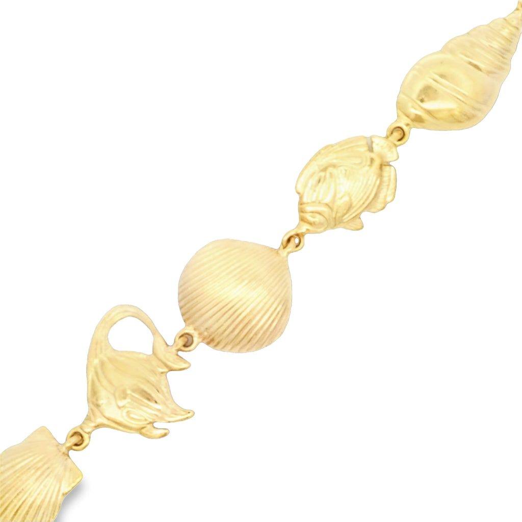 14k Yellow Gold Nautical Sea Life Bracelet 7"