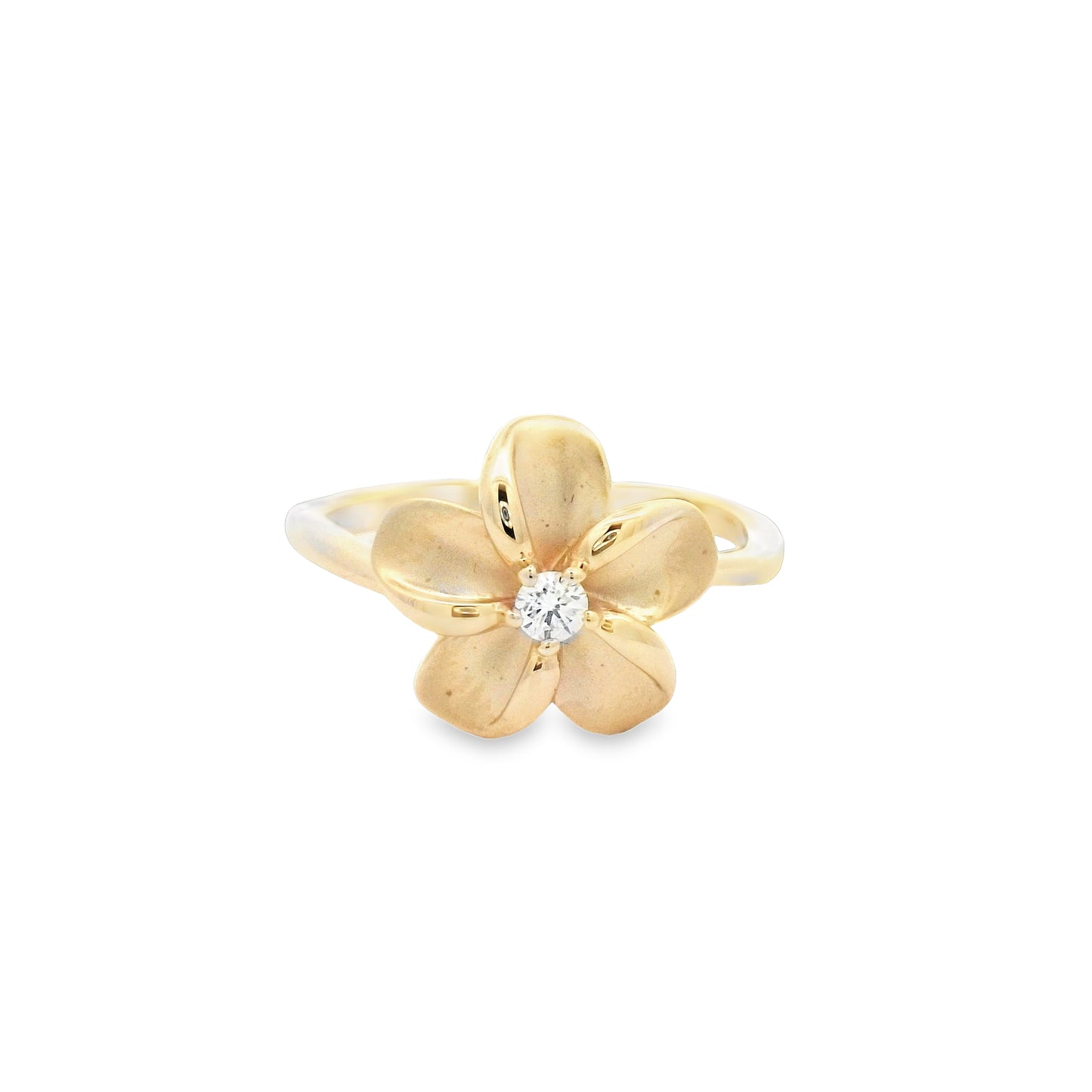 14k Yellow Gold .08cttw Diamond Plumeria Ring Size 7