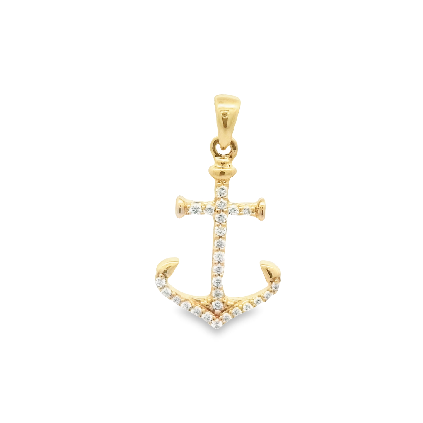 14k Yellow Gold .10cttw Diamond Small Anchor Pendant