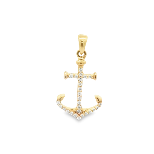 14k Yellow Gold .10cttw Diamond Small Anchor Pendant
