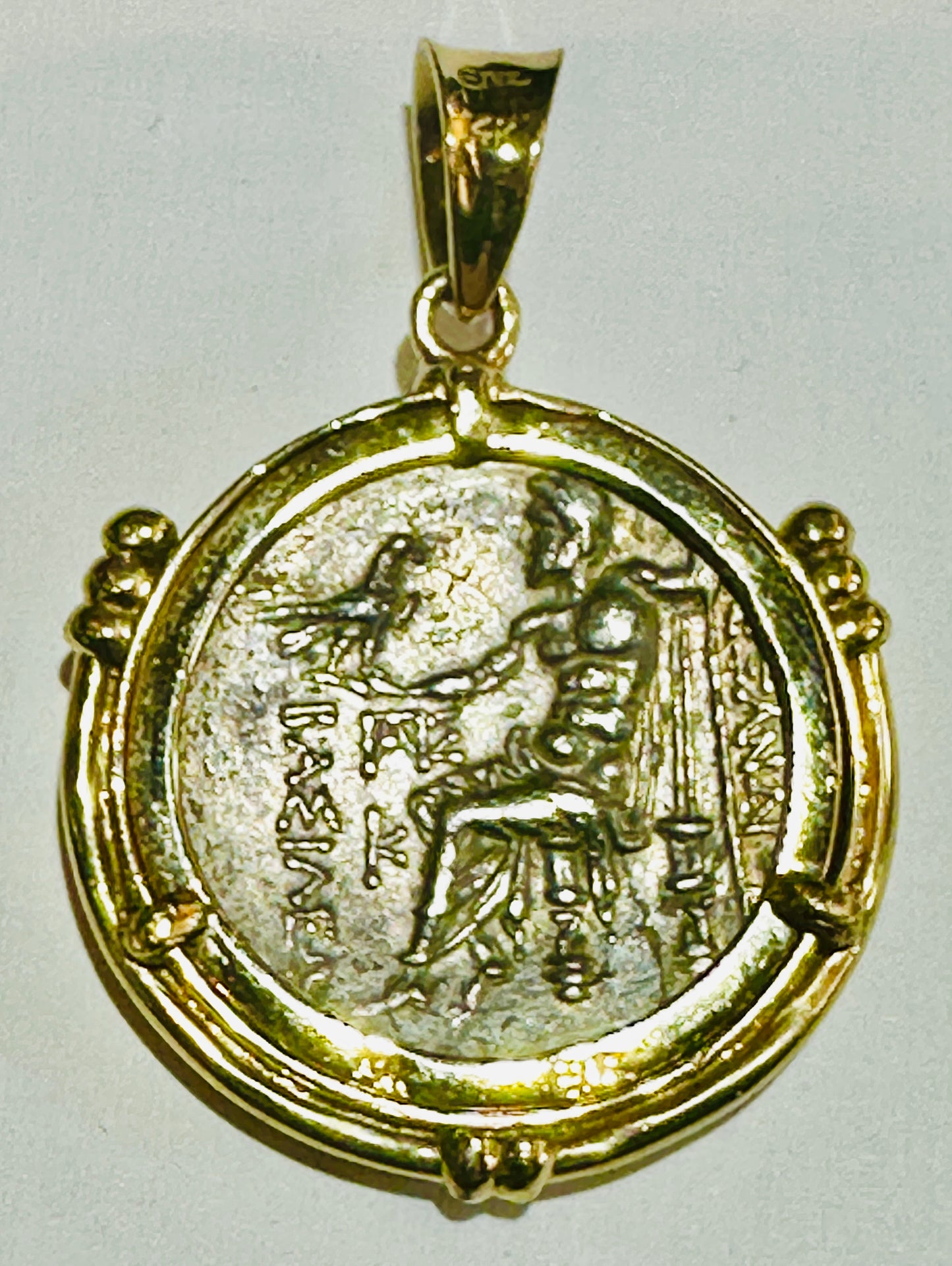 Alexander the Great Tetradrachm Coin 250-225 BC 14k Gold Bezel