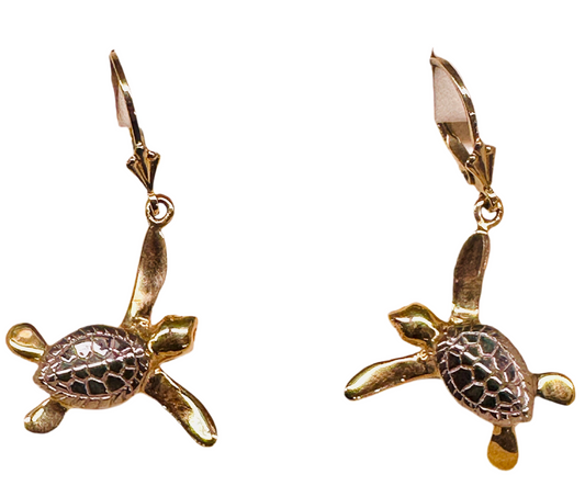 14k Gold 2-tone Turtle Dangle Earrings - DePaulas
