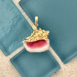 14k Yellow Gold Conch With Pink And White Enamel Pendant