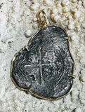 Concepcion Wreck 8 Reales Treasure Coin 14k Gold Bezel 69492