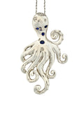 14k White Gold Diamond Sapphire Octopus Pendant Necklace