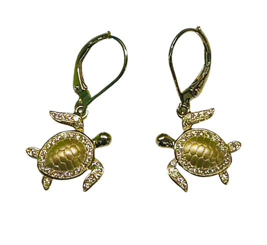 14k Gold Diamond Sea Turtle Earrings
