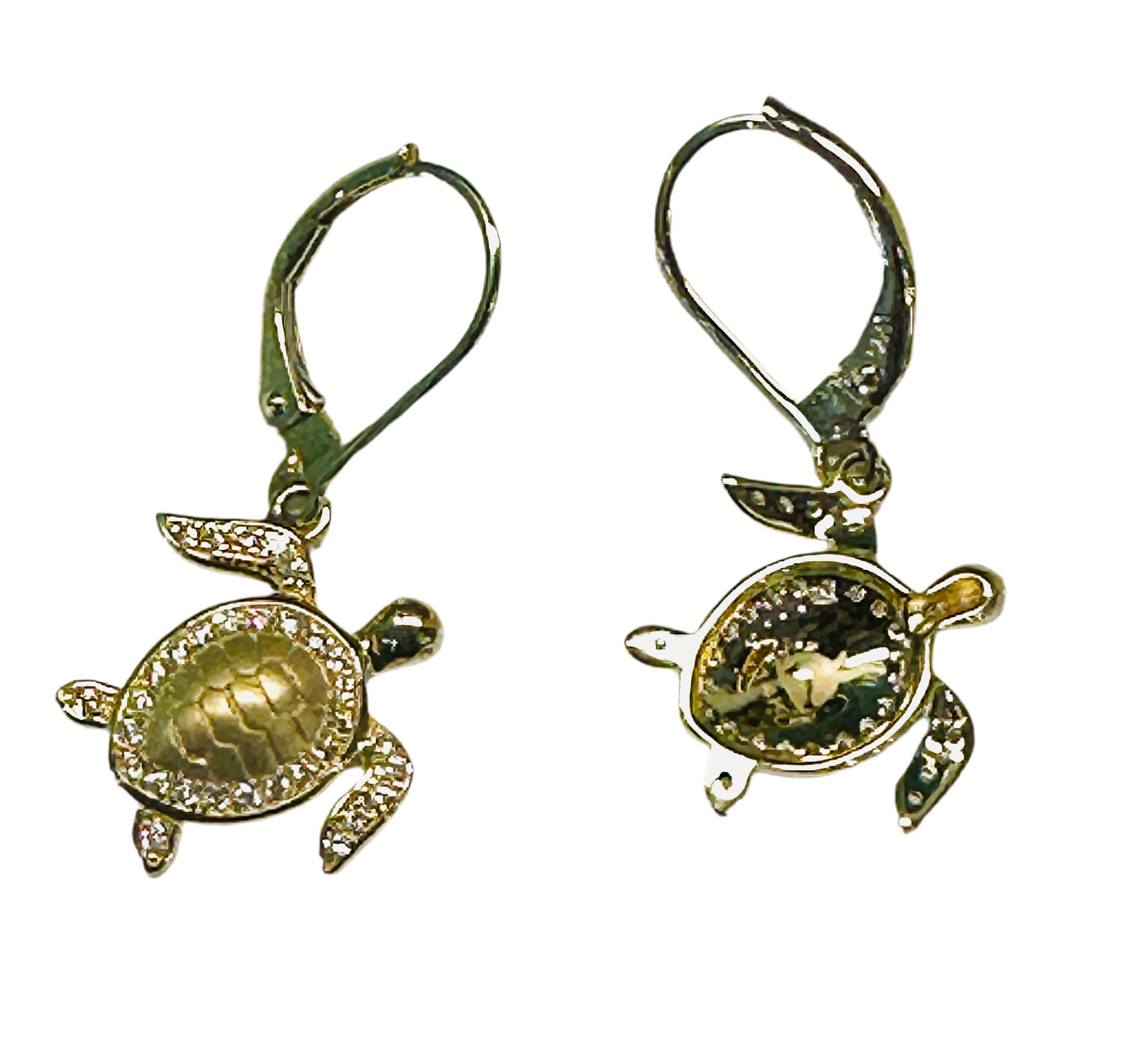 14k Gold Diamond Sea Turtle Earrings