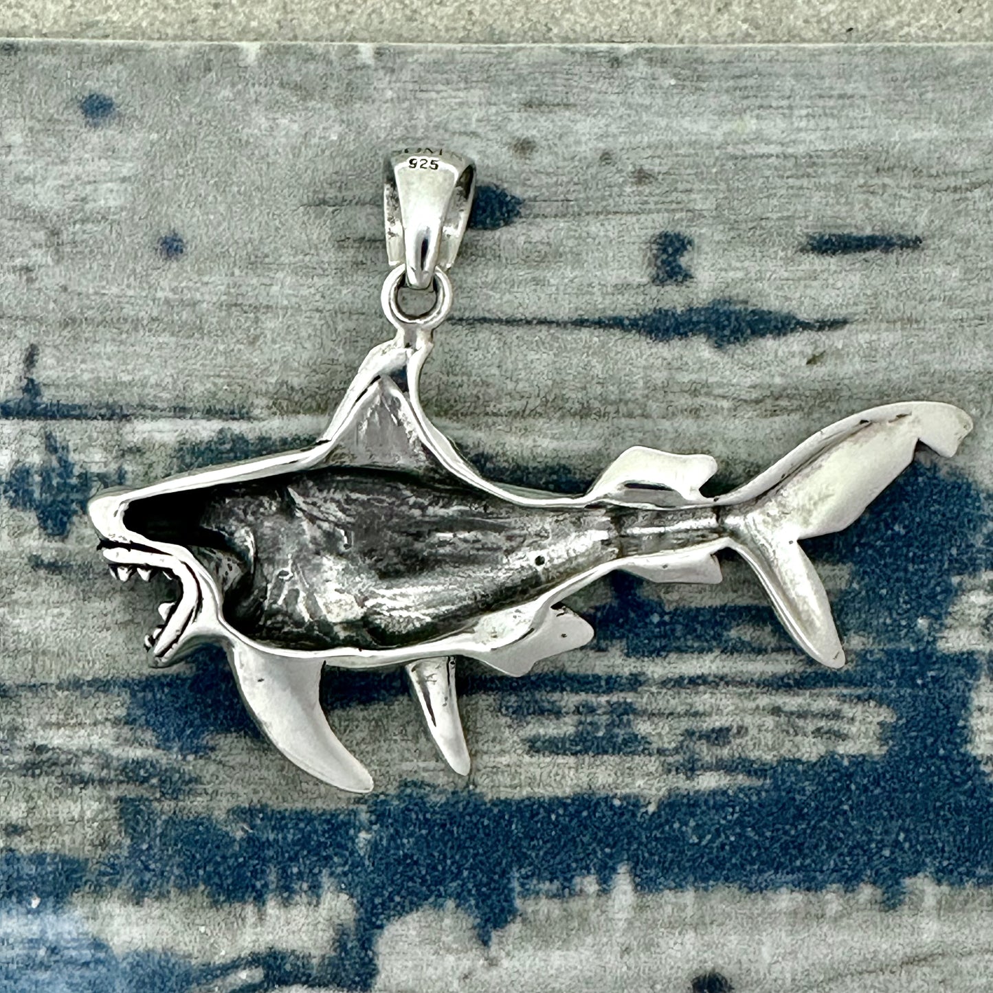 925 Sterling Silver Large Shark Pendant
