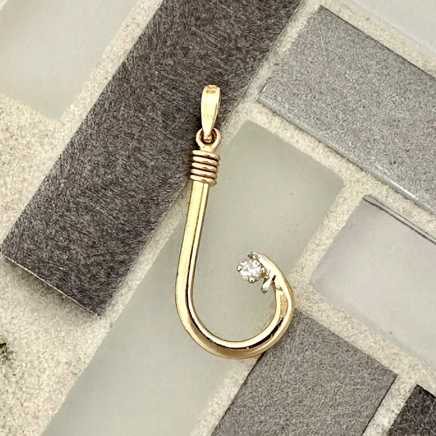 14k Yellow Gold Hand Made DePaula Hook With Diamond .03ct Pendant