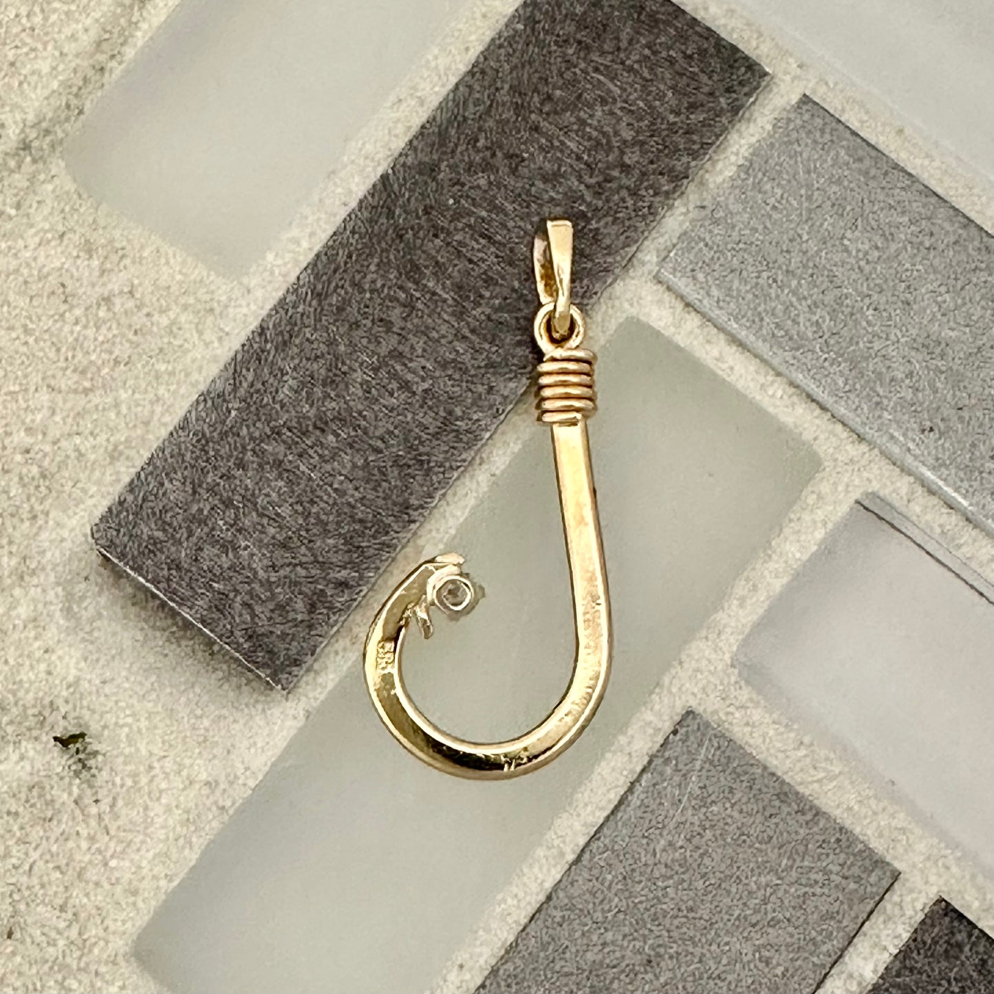 14k Yellow Gold Hand Made DePaula Hook With Diamond .03ct Pendant