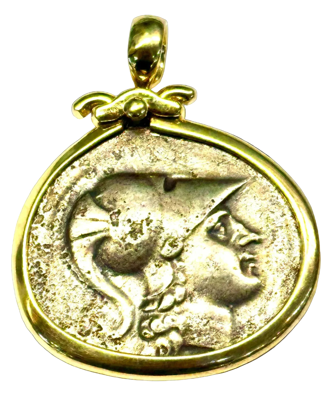 18k gold bezel Athena Greek Coin