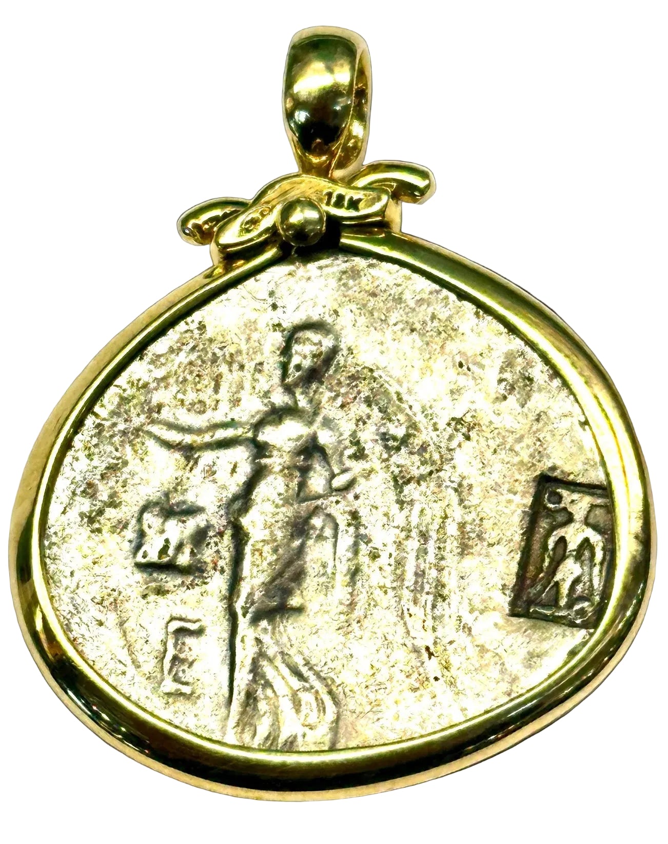 18k gold bezel silver greek coin Nike victory.