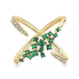 14K Yellow Gold Modern Scattered Emerald .35cttw & Diamond .20cttw Ring size 6.5
