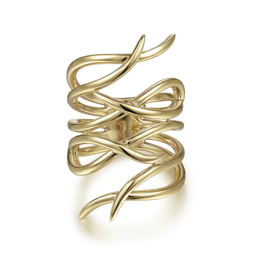 14K Yellow Gold Twisted Vine Statement Ring Size 6.5