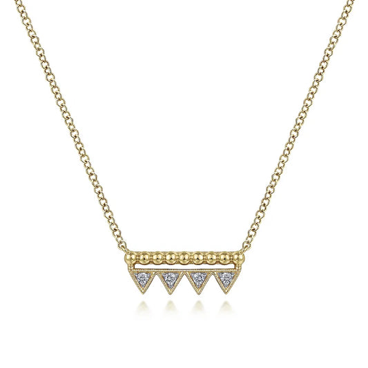14K Yellow Gold Bujukan Beaded Diamond .04cttw Triangle Bar Necklace 17.5"