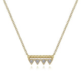 14K Yellow Gold Bujukan Beaded Diamond .04cttw Triangle Bar Necklace 17.5