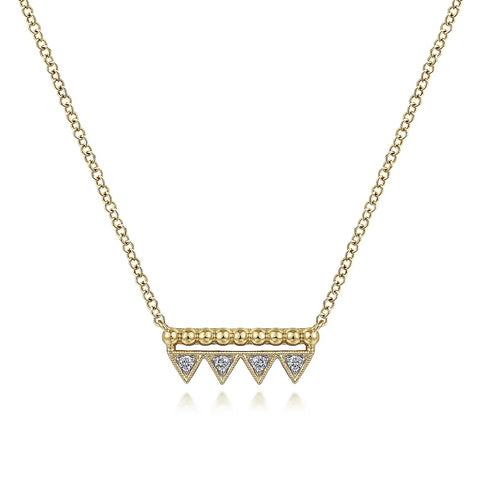 14K Yellow Gold Bujukan Beaded Diamond .04cttw Triangle Bar Necklace 17.5"