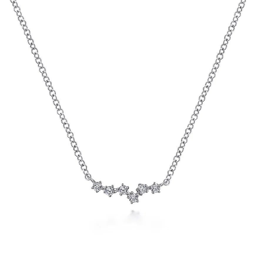 14K White Gold Diamond .08cttw Constellation Bar Necklace 17.5"