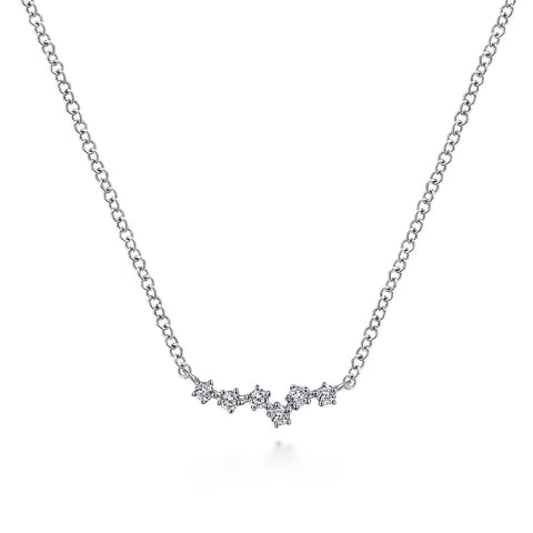 14K White Gold Diamond .08cttw Constellation Bar Necklace 17.5"