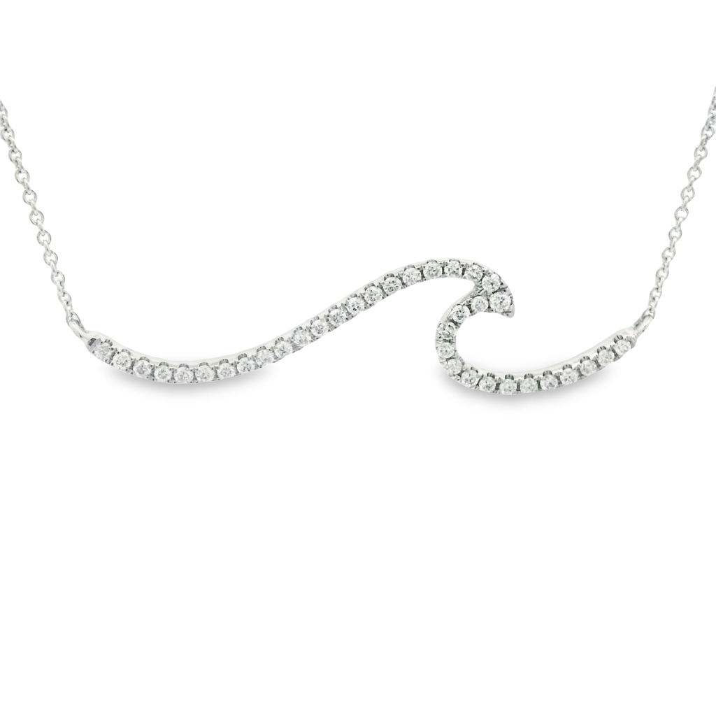 14k White Gold .18cttw Diamond Wave Adjustable 16"-17"-18" Necklace
