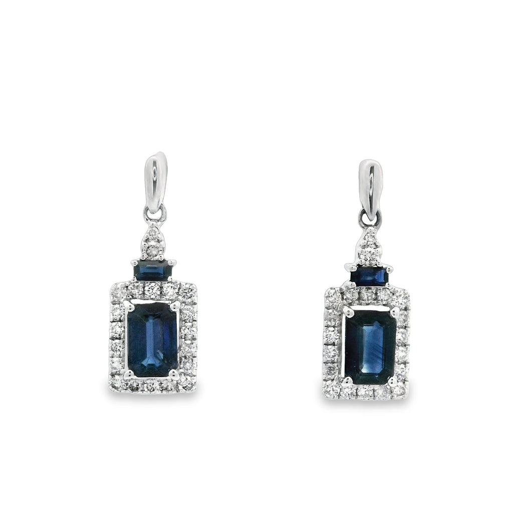 14k White Gold 1.52cttw Sapphire With .38cttw Diamonds Post Earrings