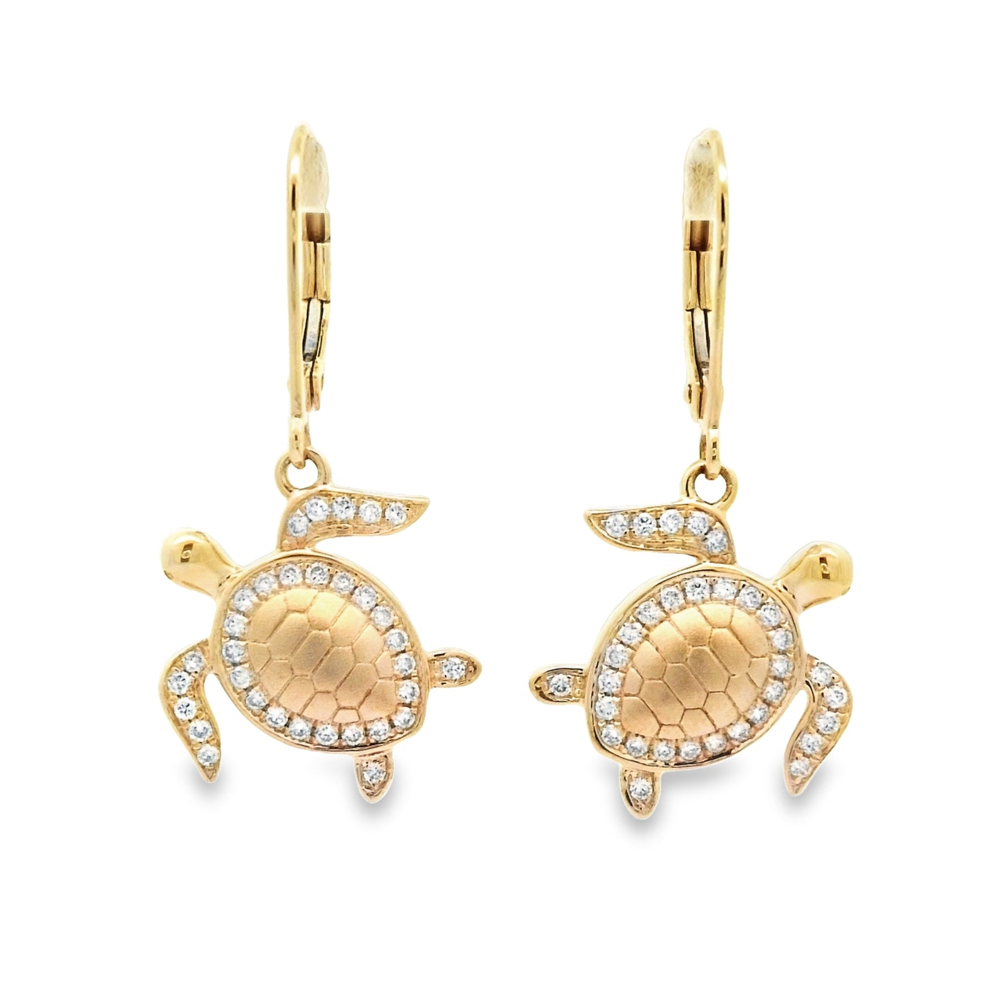 14k Yellow Gold .34cttw Diamond Turtle Lever Back Earrings