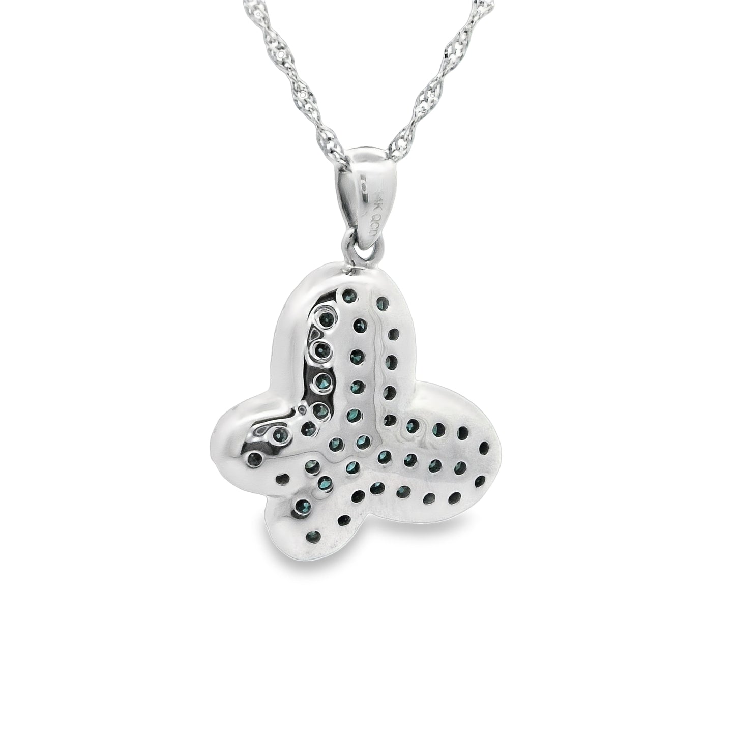 14k White Gold Blue Diamond .36cttw With Diamonds .16cttw Butterfly Necklace 18"