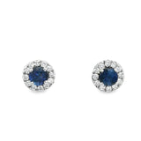 14k White Gold .82cttw Sapphire With .31cttw Diamond Halo Post Earrings