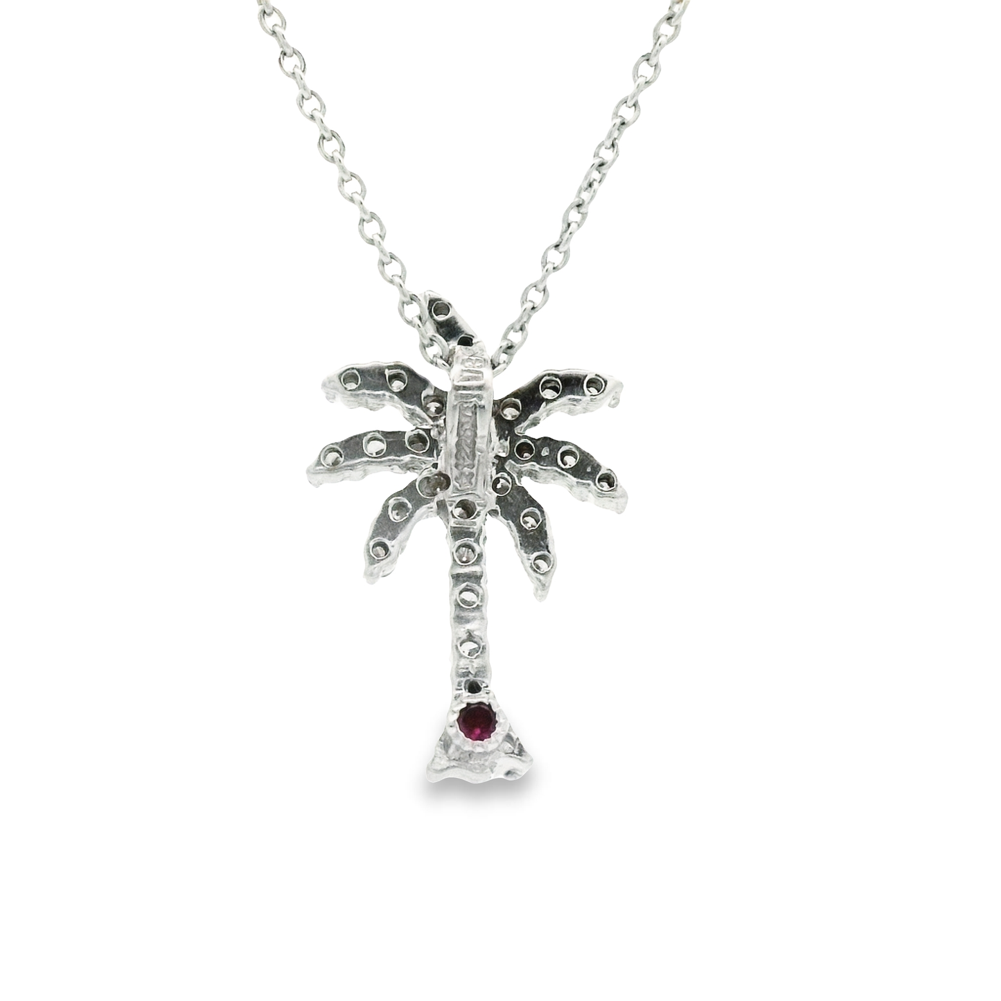 14k White Gold .19cttw Diamond Small Palm Tree Necklace 18"