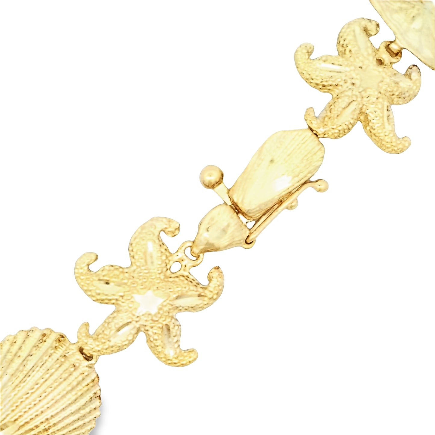 14k Yellow Gold Sea Shell Starfish Bracelet 7.5"