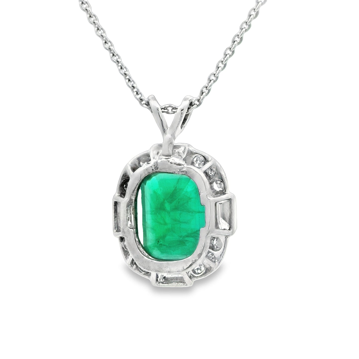 14k White Gold Emerald 1.79ct With Diamonds .50cttw Necklace 16"