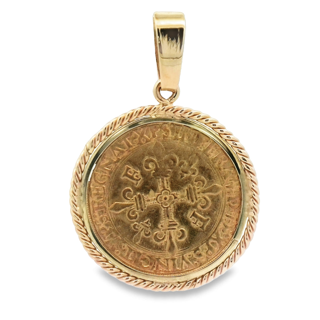Ecu D’Or Au Sole French Mint Ruler Francis I 14k Yellow Gold Bezel Treasure Coin Pendant
