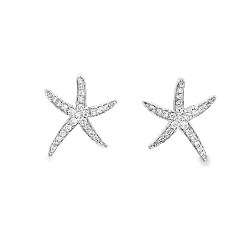 14k White Gold .25cttw Diamond Starfish Post Earrings