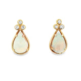 14k Yellow Gold Opal With .10cttw Diamonds Post Earrings