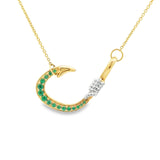 14k Yellow Gold Emerald .11cttw Fish Hook Necklace Adjustable 16