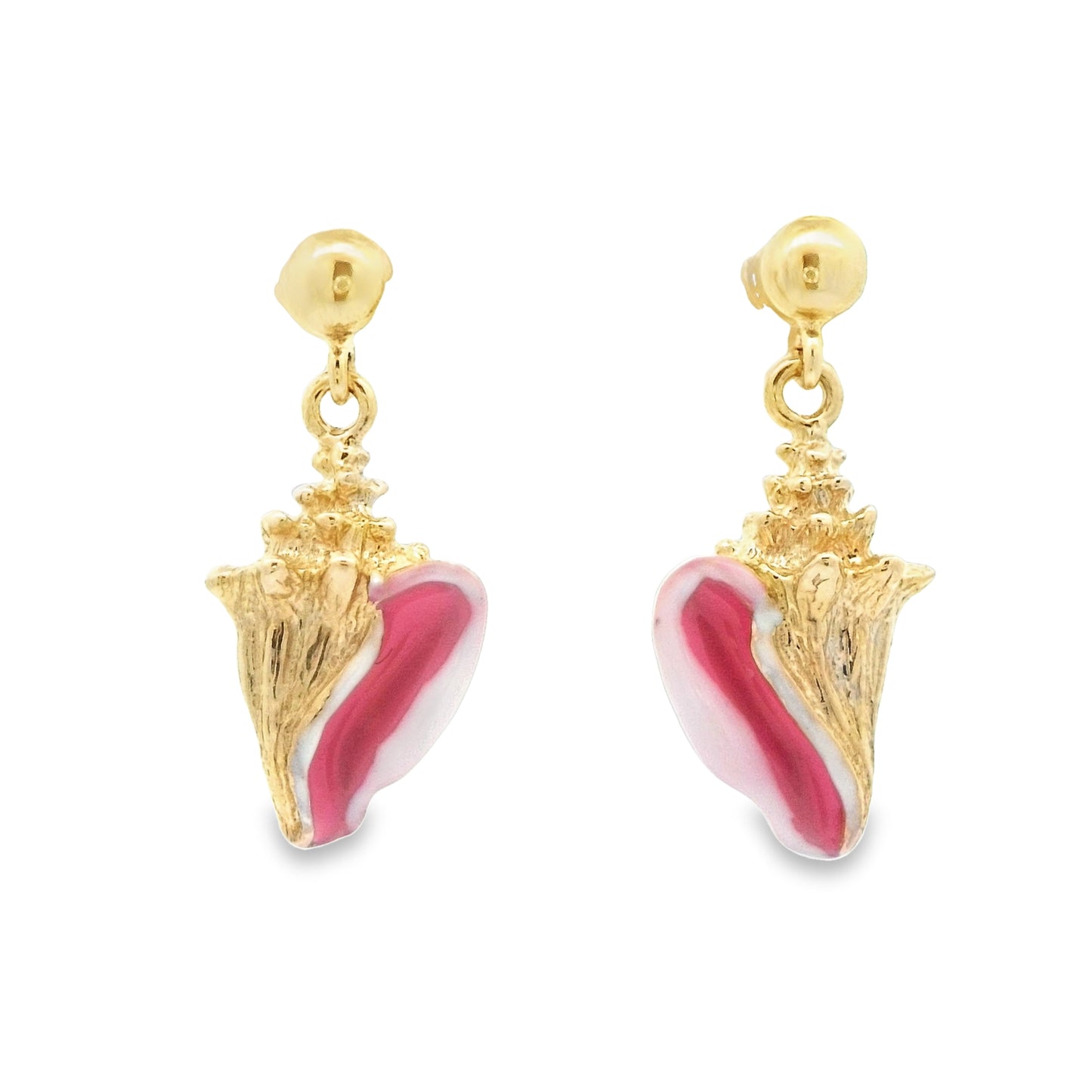 14k Yellow Gold Enamel Conch Post Dangle Earrings