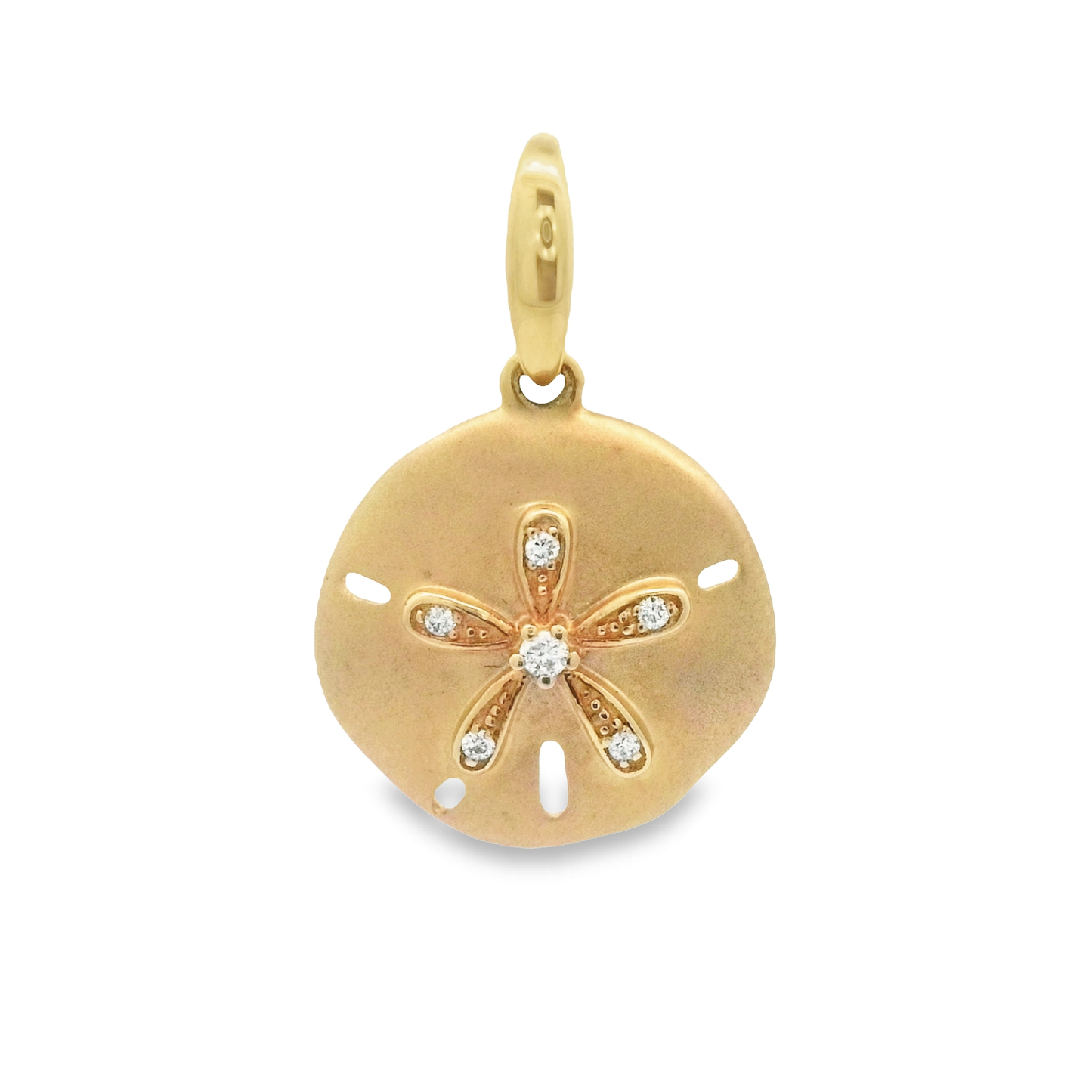 14k Yellow Gold .04cttw Diamond Small Sand Dollar Pendant