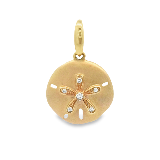 14k Yellow Gold .04cttw Diamond Small Sand Dollar Pendant